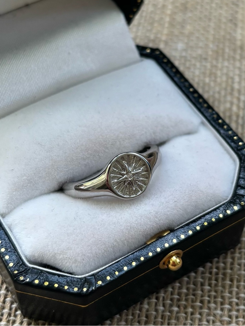 Sterling Silver Cubic Zirconia North Star Signet Ring - Silver Size 7